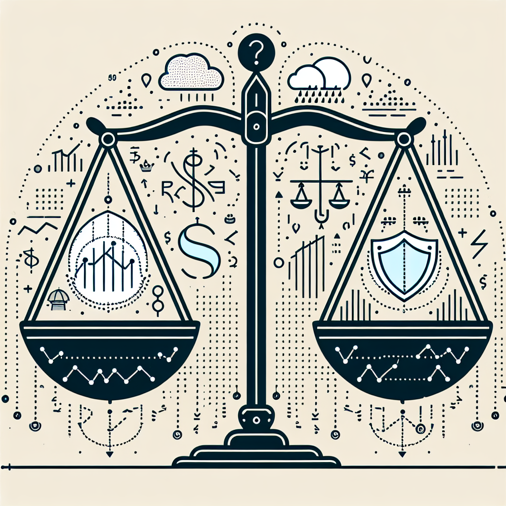 A minimalist line art illustration depicting a balancing scale with symbols of risk and protection, surrounded by abstract representations of financial graphs and shield icons, conveying the concept of risk management in futures trading.